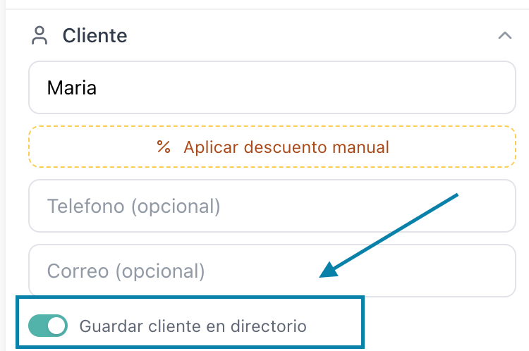 Switch Guardar cliente en directorio activado en el formulario del POS