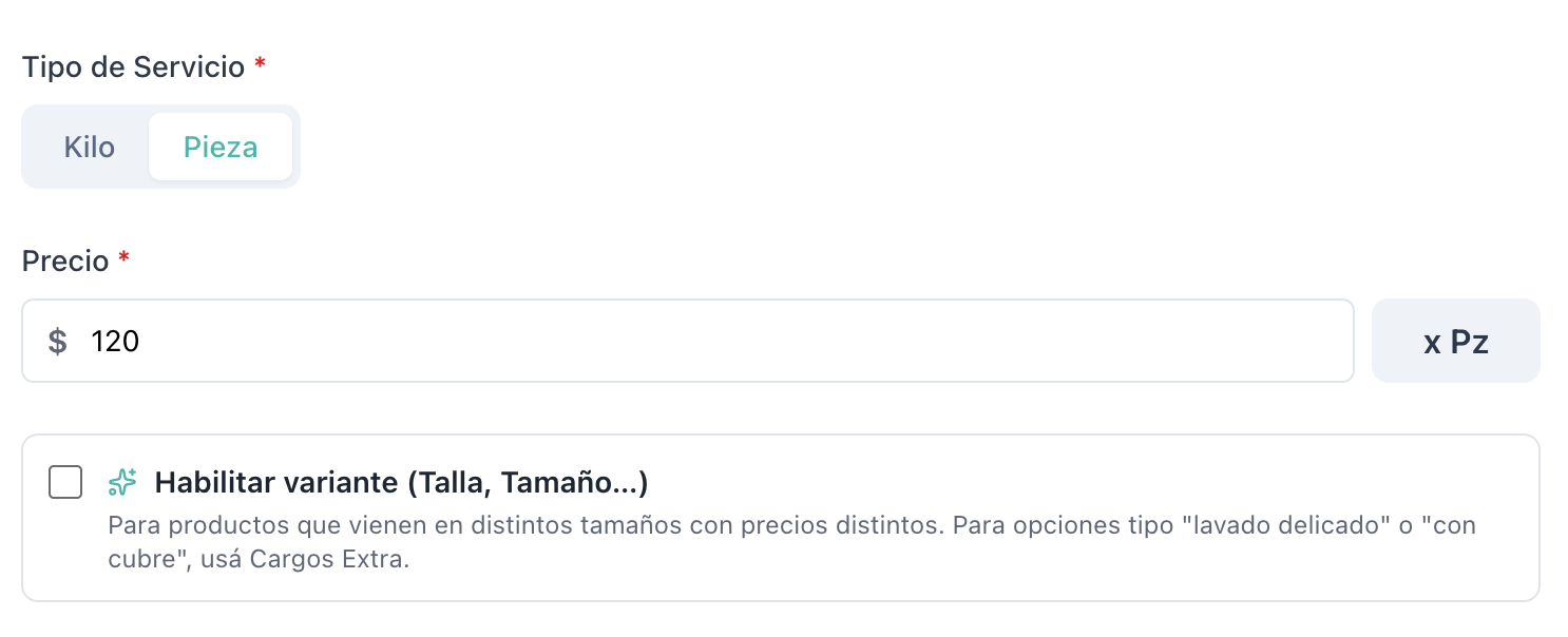 Modal editar producto con el checkbox de habilitar variante desactivado